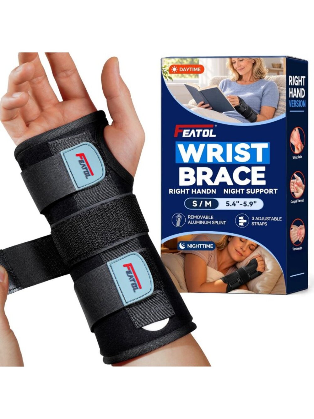 Adjustable Carpal Tunnel Wrist Brace for Night Support - Right Hand Relief